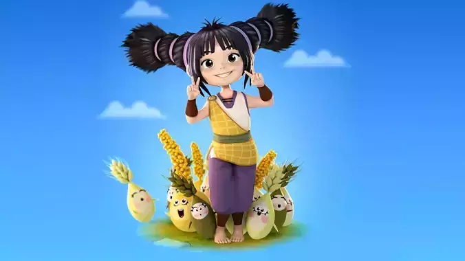 Cartoon  Girl Hoki Rigged  Low-poly 3D model