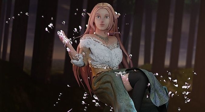 Female elf low-poly rigged  Low-poly 3D model