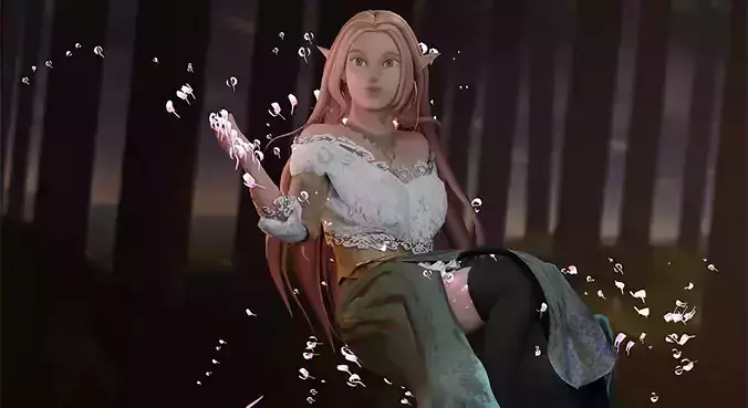 Female elf low-poly rigged 