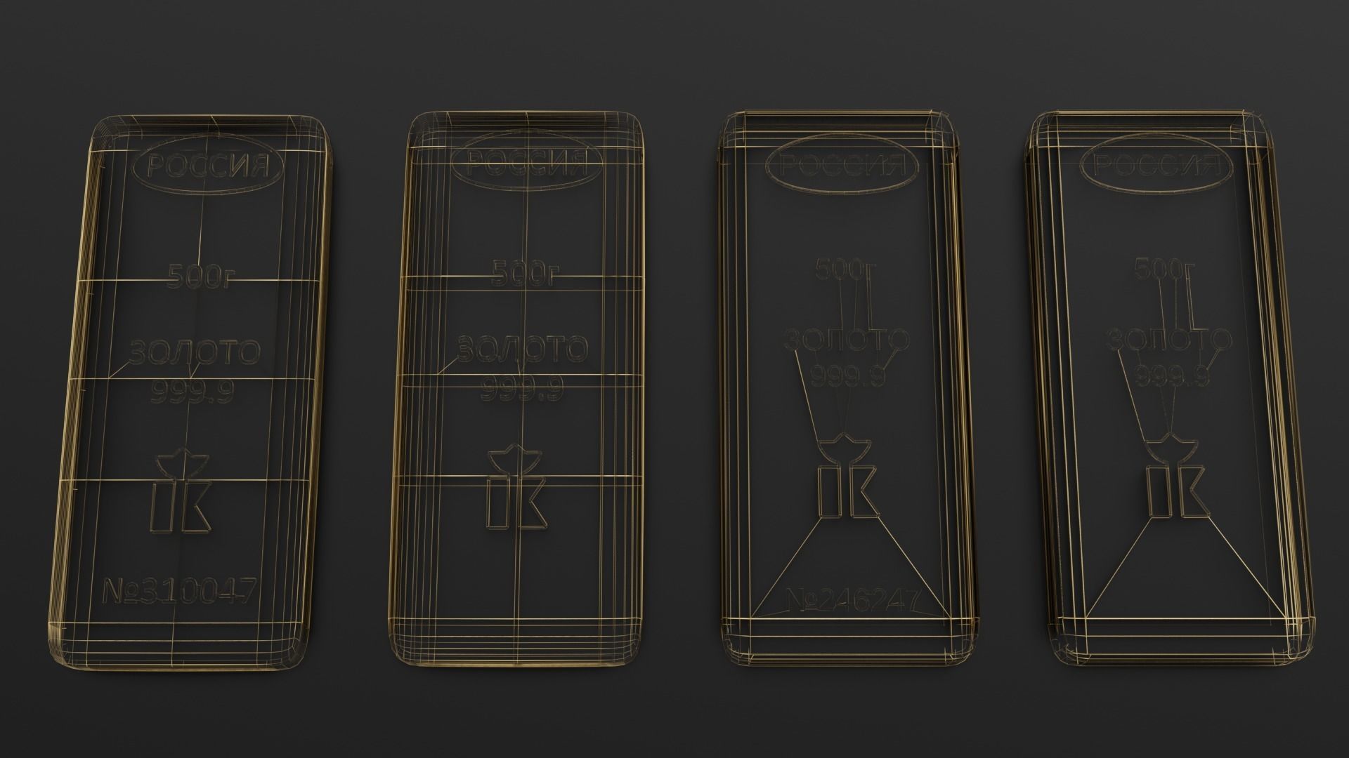 Gold bars 500gr 3D model_3