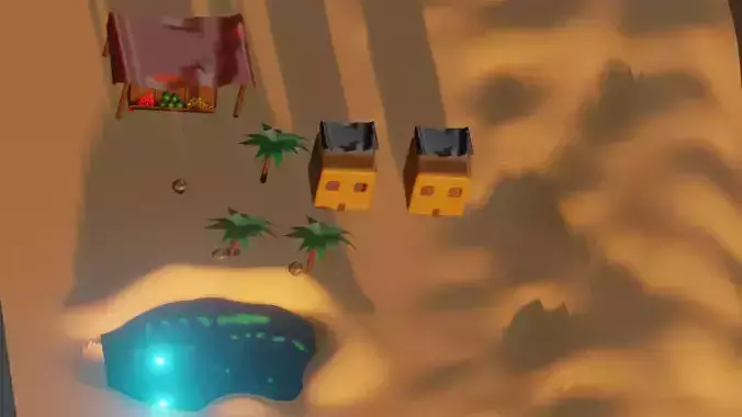 low poly desert with palm trees and sand