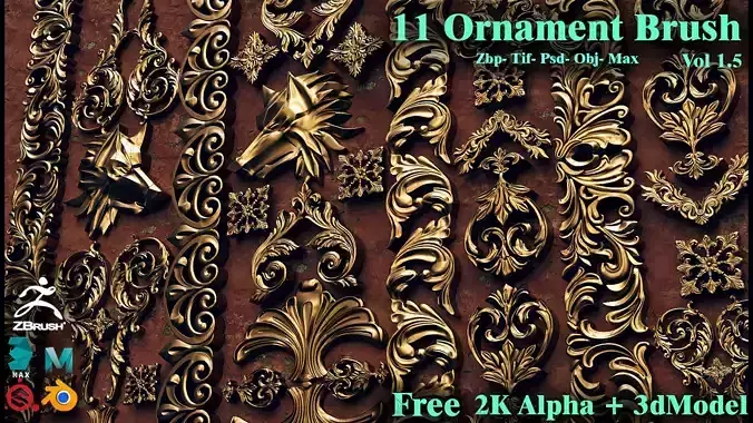 11 Free Ornament Brush  Alpha 3dModel Free low-poly 3D model