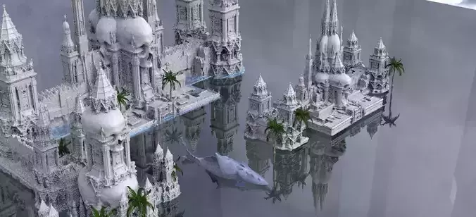 Pirate Aztec Treasure Island With Megalodon Shark