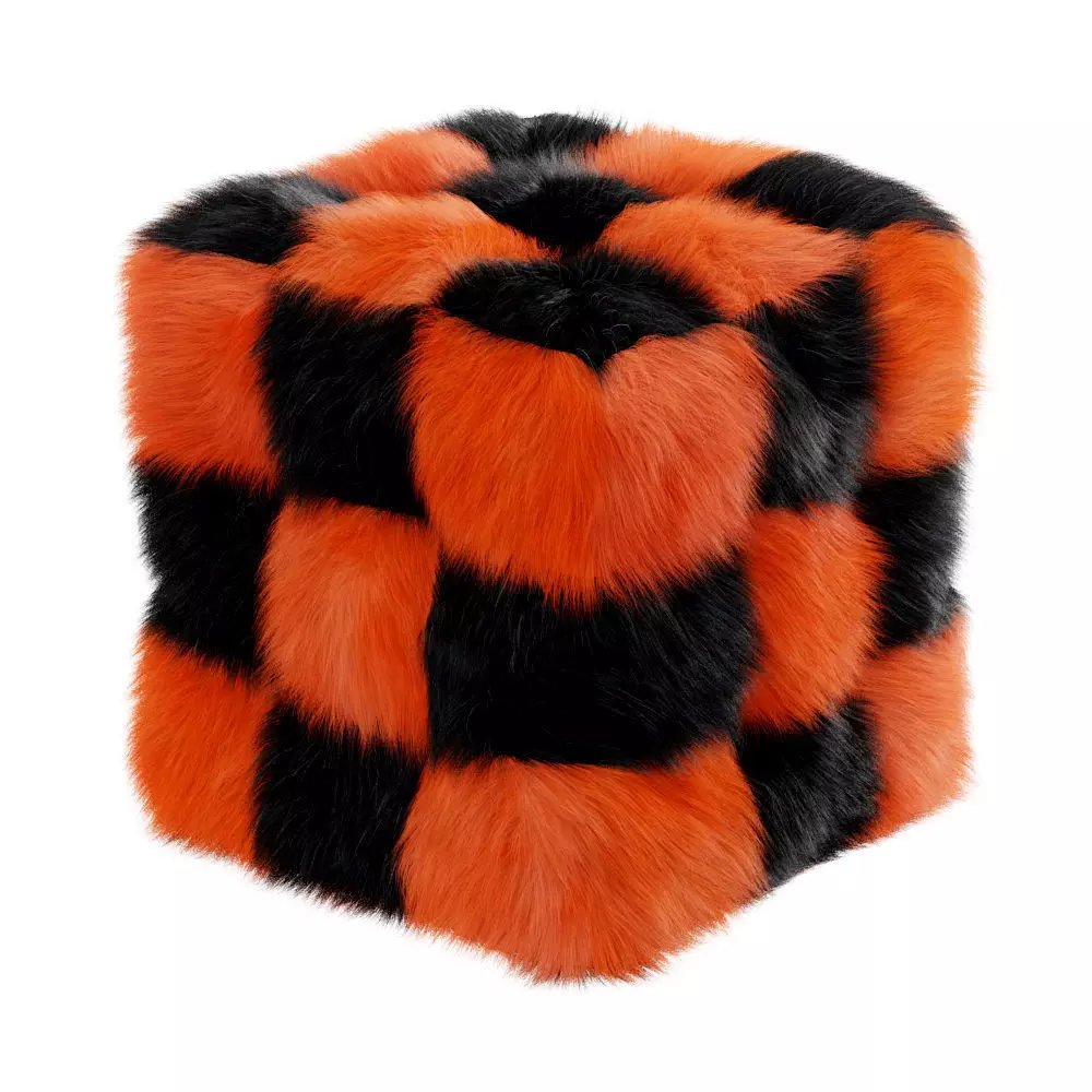 Pouf Cube colored fur 3D model_0