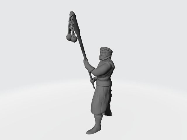 Medieval infantry with flail pole weapon 3D print model_3