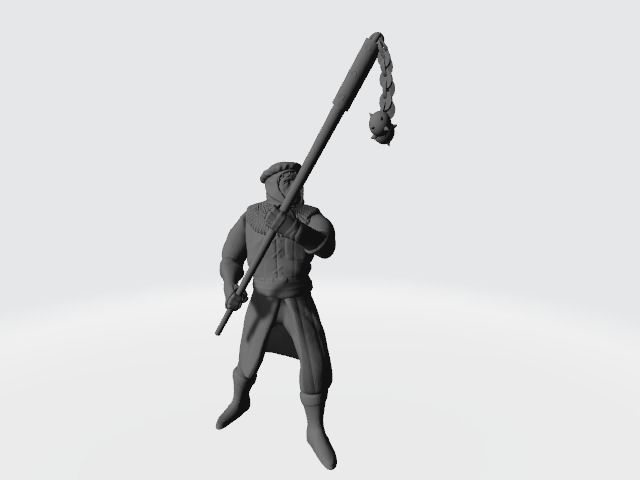Medieval infantry with flail pole weapon 3D print model_1