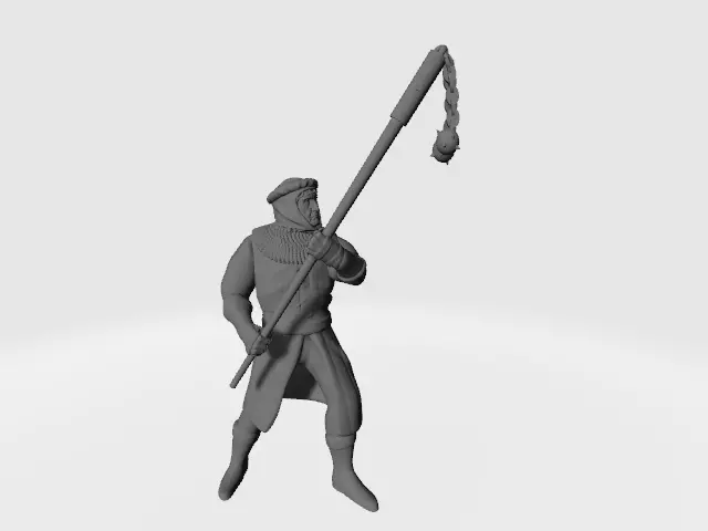 Medieval infantry with flail pole weapon 3D print model_0