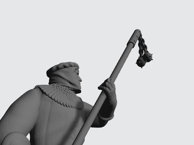 Medieval infantry with flail pole weapon 3D print model_6