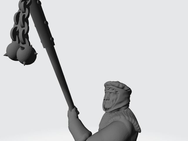 Medieval infantry with flail pole weapon 3D print model_7