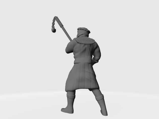Medieval infantry with flail pole weapon 3D print model_4