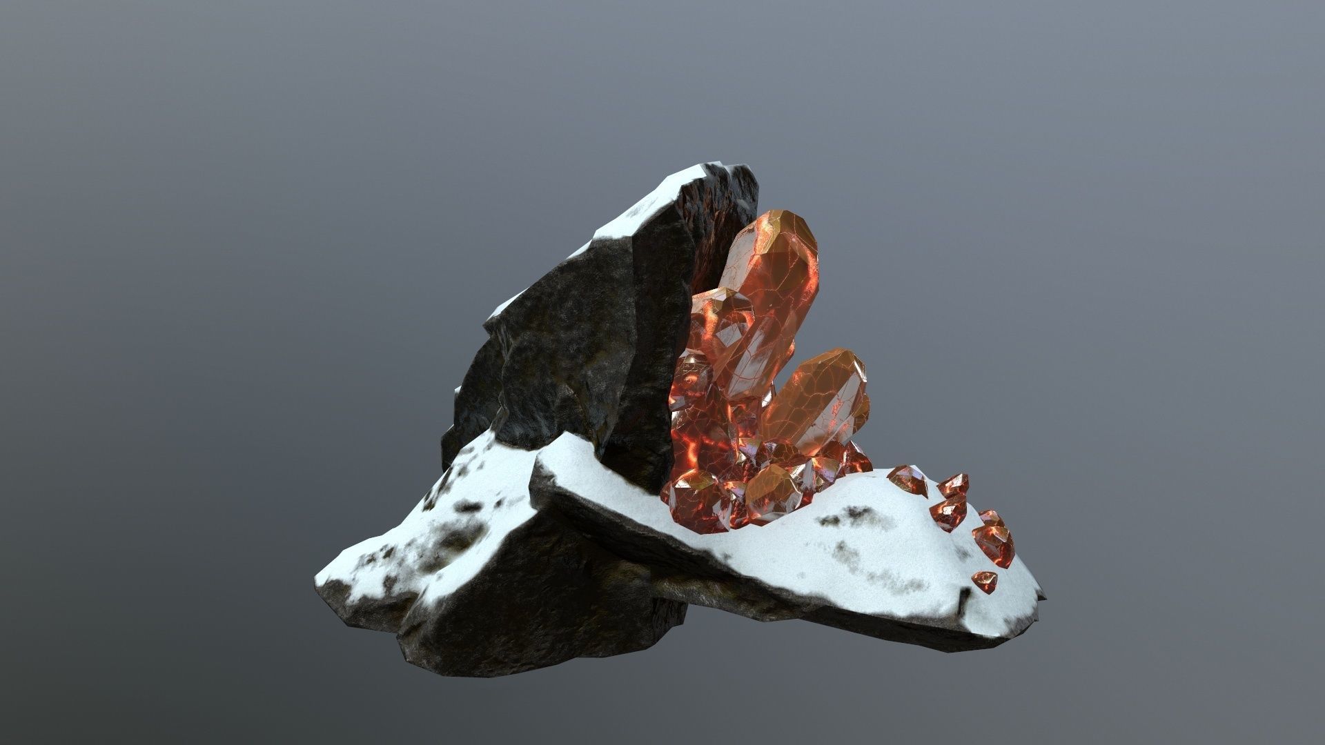 Crystal Set rock with snow Low-poly 3D model_8