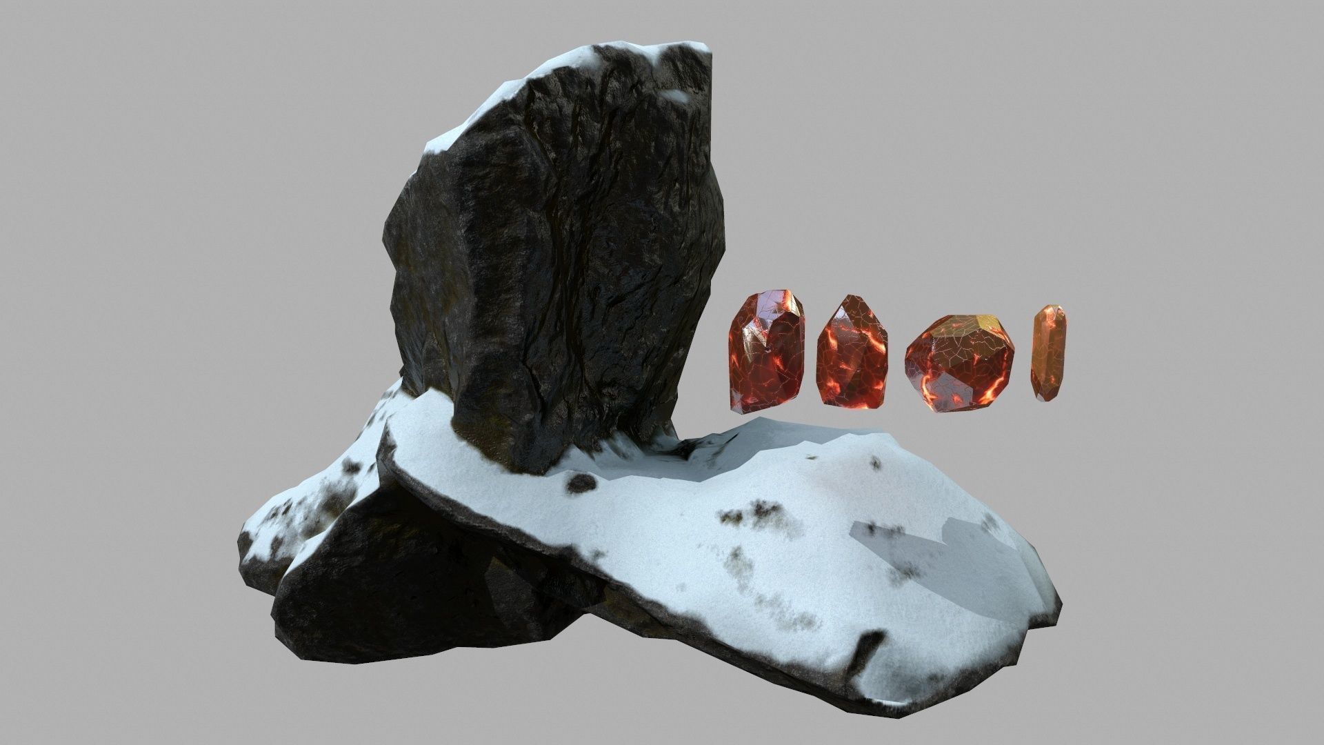 Crystal Set rock with snow Low-poly 3D model_2