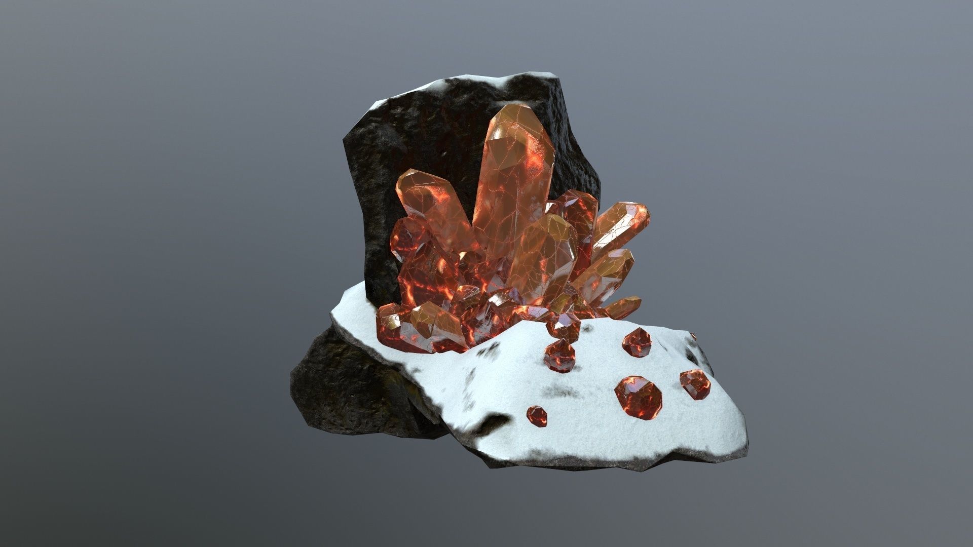 Crystal Set rock with snow Low-poly 3D model_7
