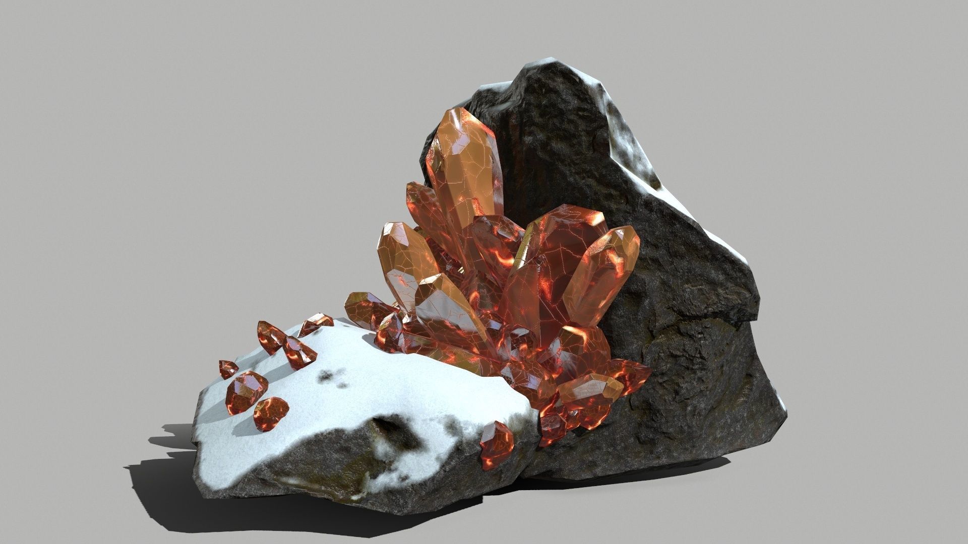 Crystal Set rock with snow Low-poly 3D model_1