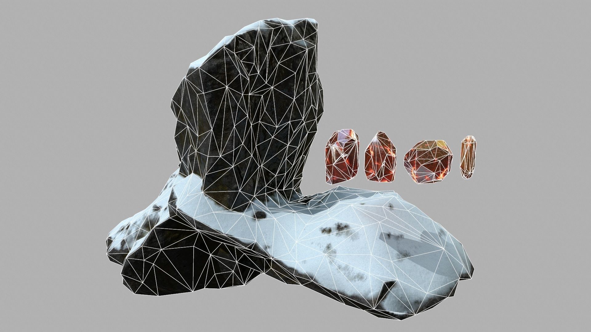Crystal Set rock with snow Low-poly 3D model_3