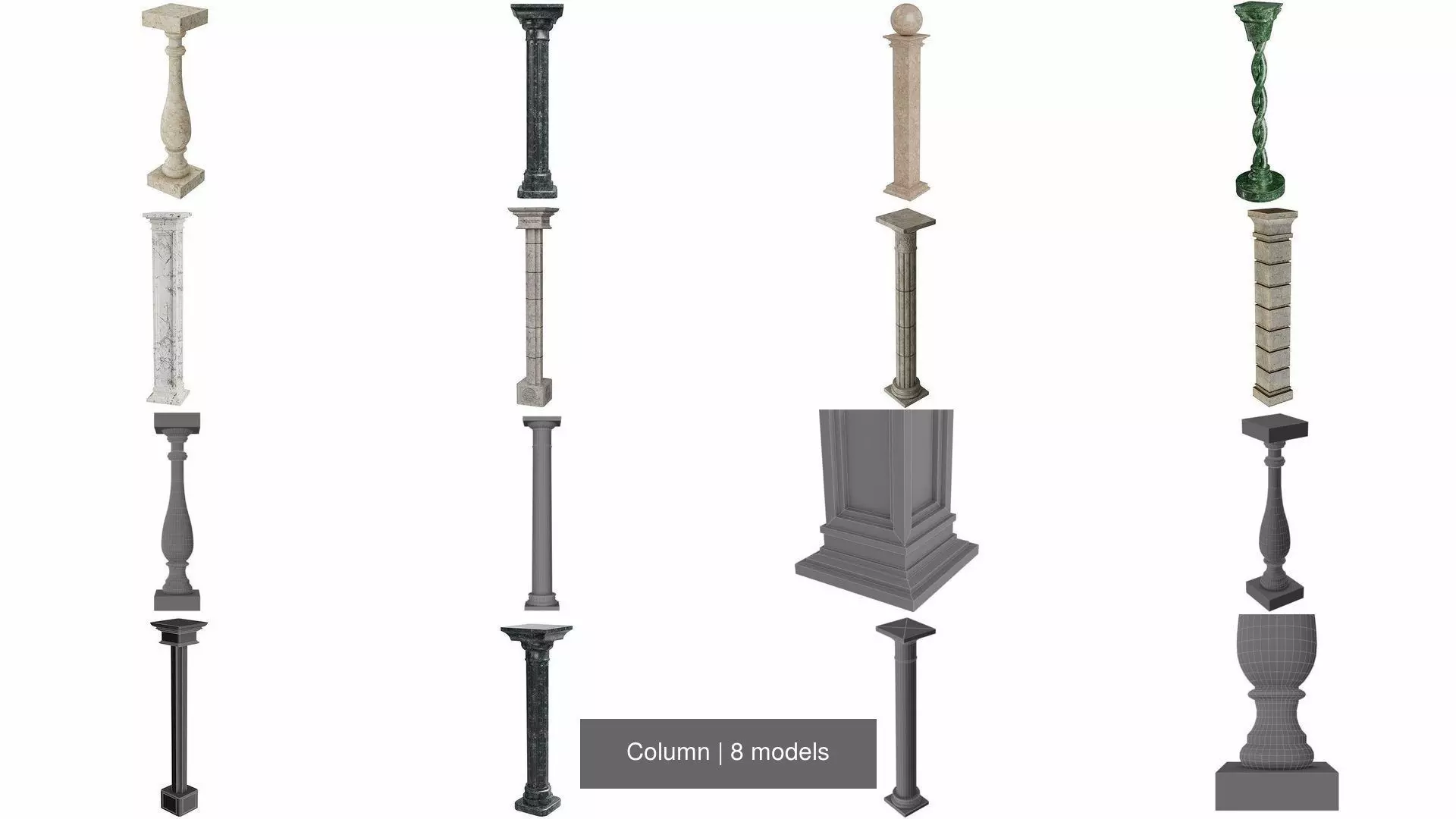 Column marble with square base 3D Model Collection_1