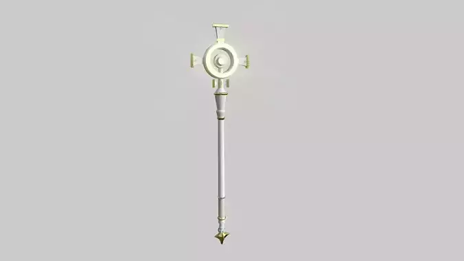 Healer Mage Staff 01 Gold Holy - Medieval Fantasy Weapon