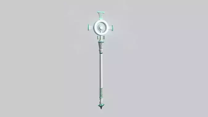Healer Mage Staff 02 White Blue - Medieval Fantasy Weapon