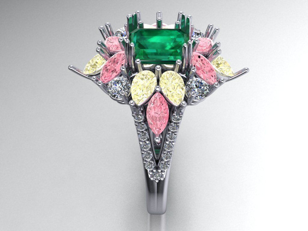 Ring with multi-colored stone   526 3D print model_3