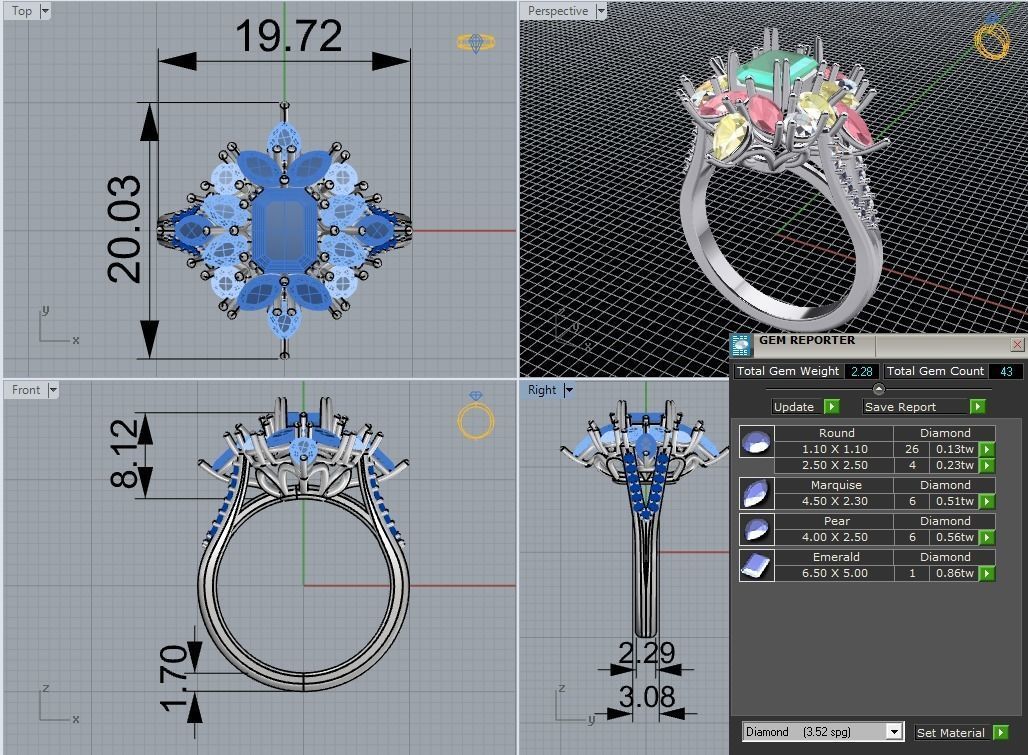 Ring with multi-colored stone   526 3D print model_4