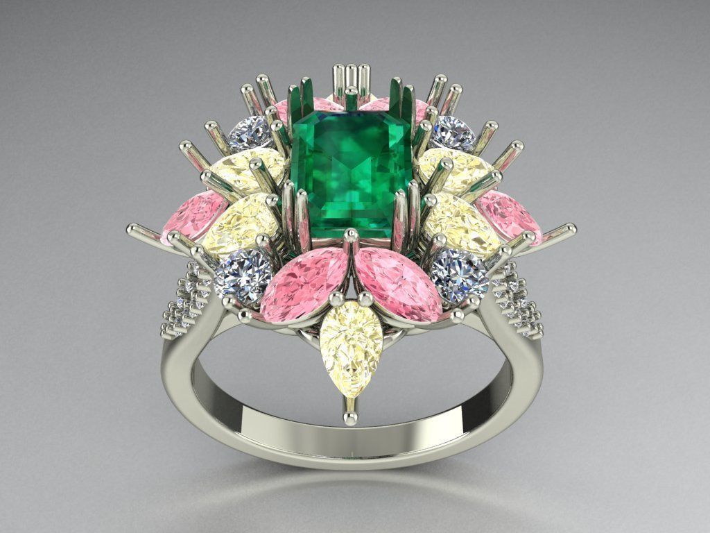 Ring with multi-colored stone   526 3D print model_1