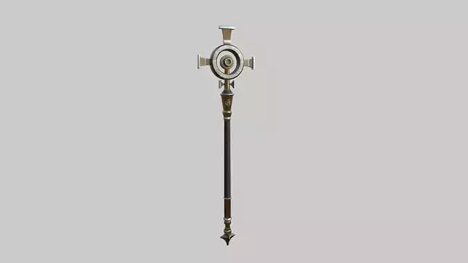 Healer Mage Staff 05 Bronze - Medieval Fantasy Weapon