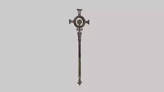 Healer Mage Staff 06 Destroyed - Medieval Fantasy Weapon