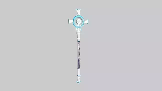 Healer Mage Staff 07 Ice Blue - Medieval Fantasy Weapon