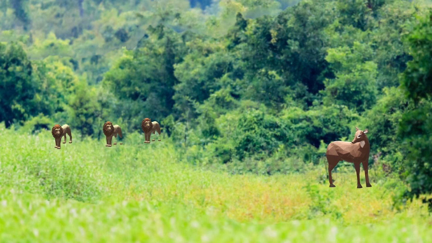 low poly animal herd of horses in lush field Low-poly 3D model_2