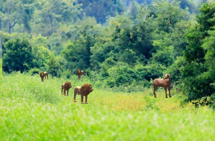 low poly animal herd of horses in lush field Low-poly 3D model_3