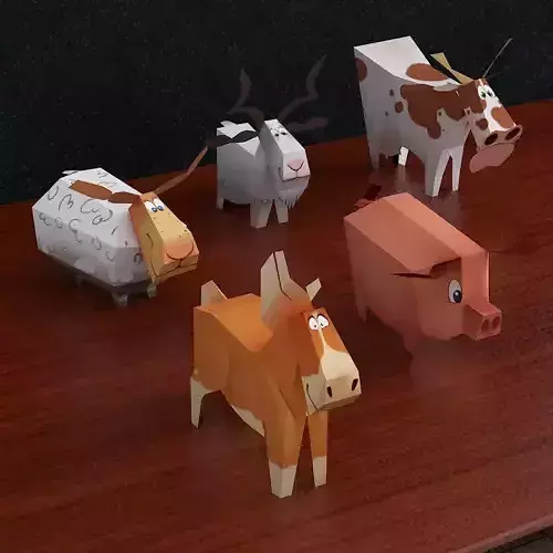 Low Poly Paper animals PDF Papercraft  Horse Sheep Goat Cow Pig
