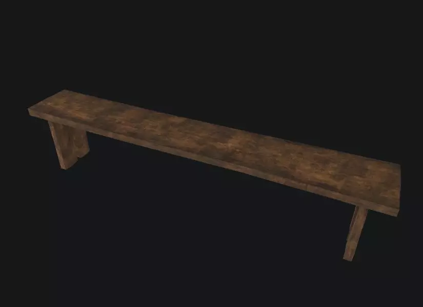 Medieval Old Wooden Bench Low-poly 3D model