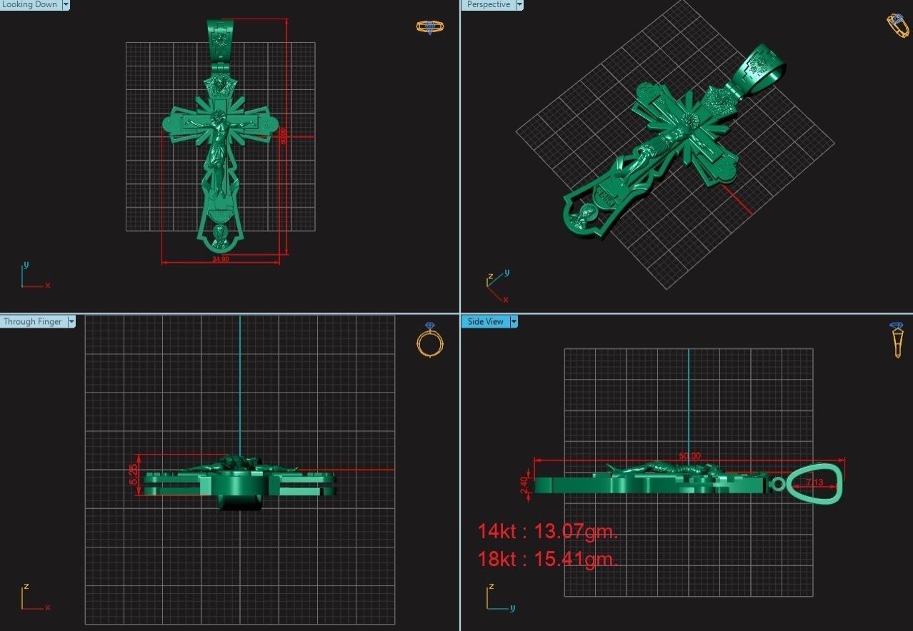 Cross pendant gold 3D print model_4