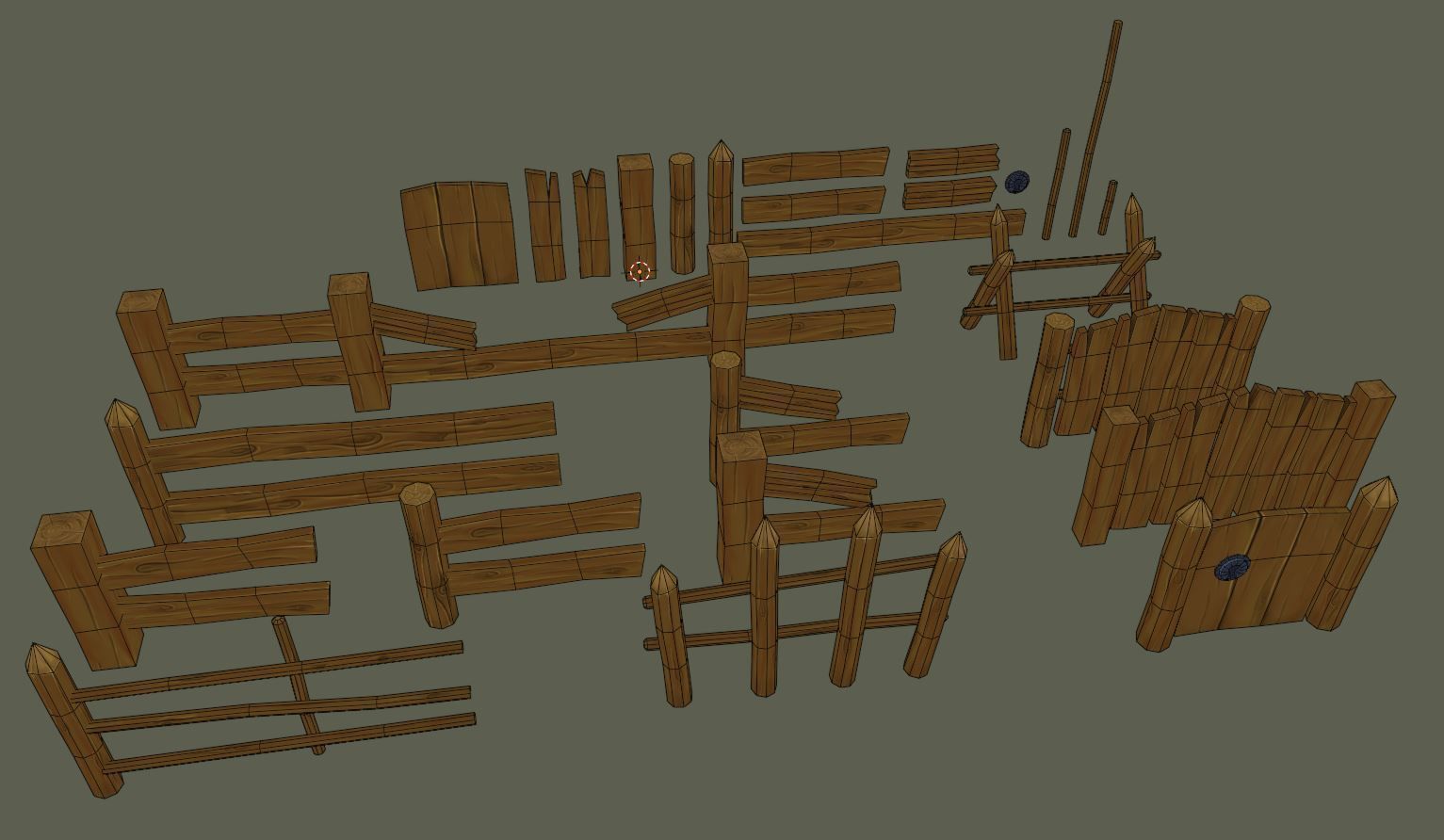 Stylized Low Poly Wooden Handpainted Fences Pack Low-poly 3D model_1