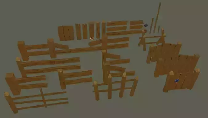 Stylized Low Poly Wooden Handpainted Fences Pack
