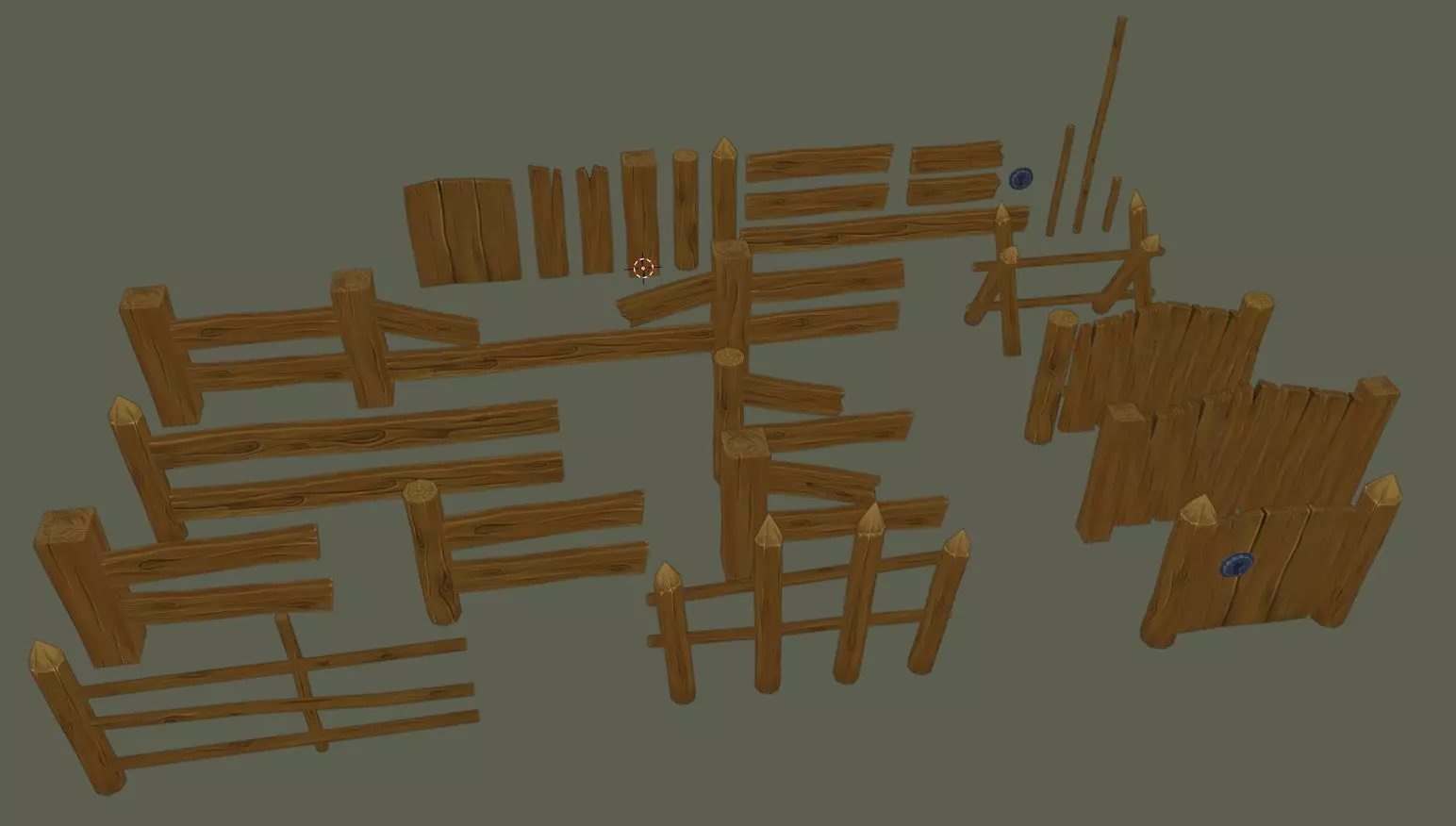 Stylized Low Poly Wooden Handpainted Fences Pack Low-poly 3D model_0