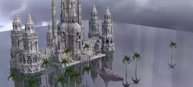 Pirate Aztec Treasure Island main temple with Fantasy shark