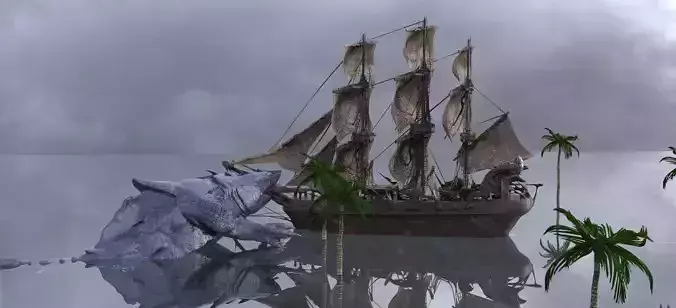 Frigate Ship VS Meg Croc  3D model