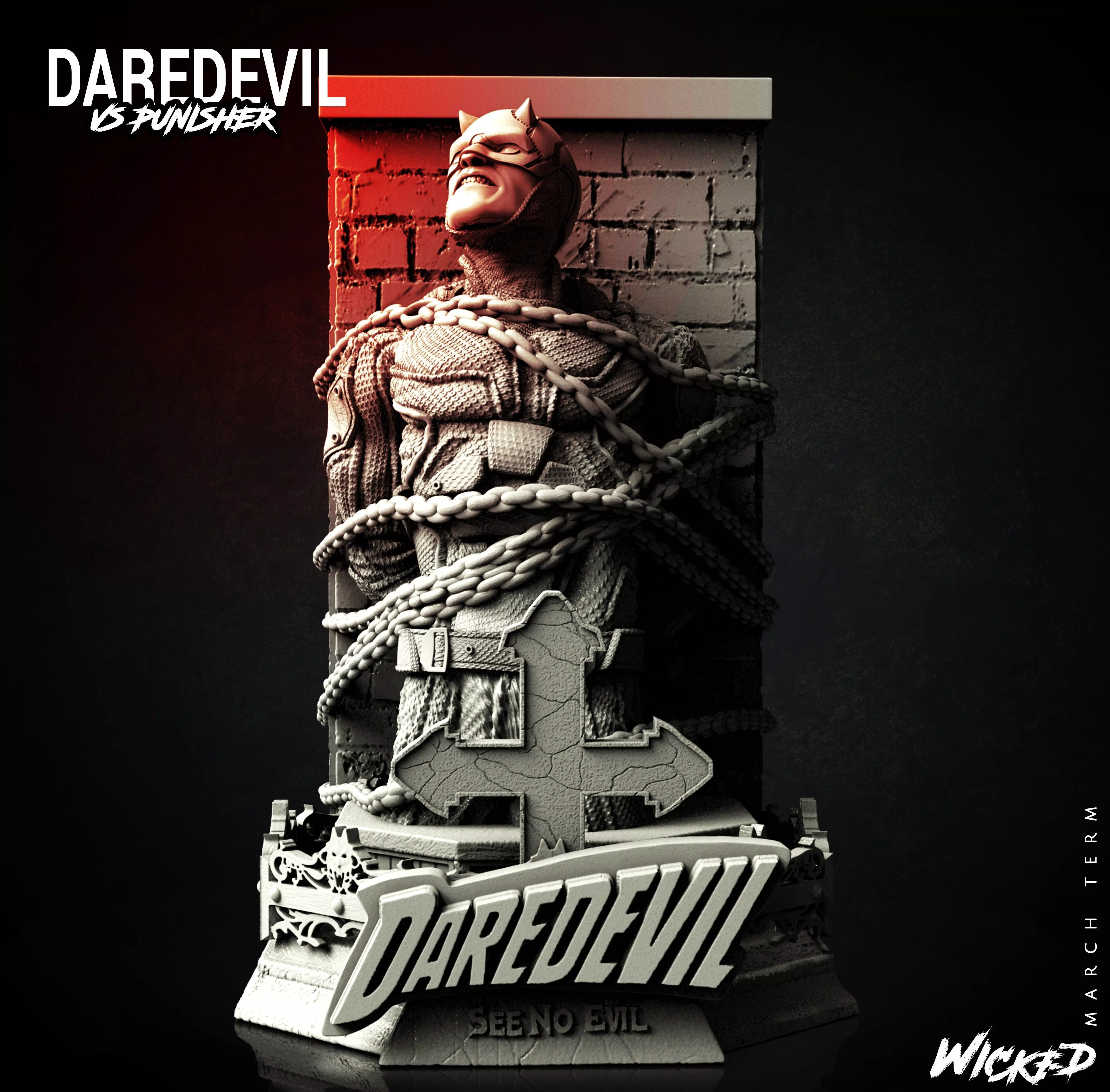 Wicked Marvel Netflix Daredevil Bust STLs 3D print model_0