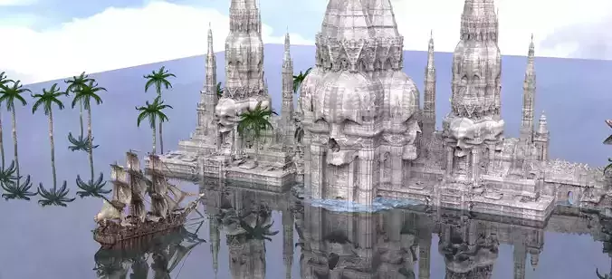 Aztec Gold Hidden Temple With Frigate Ship 3D model