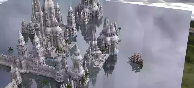 Ancient pirate City With Frigate Ship Full Kit bash 3D model