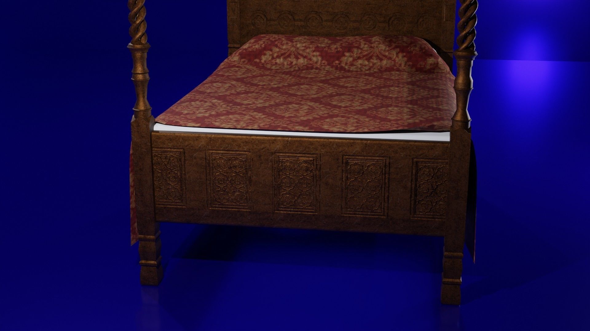 Four Poster Bed Low-poly 3D model_1