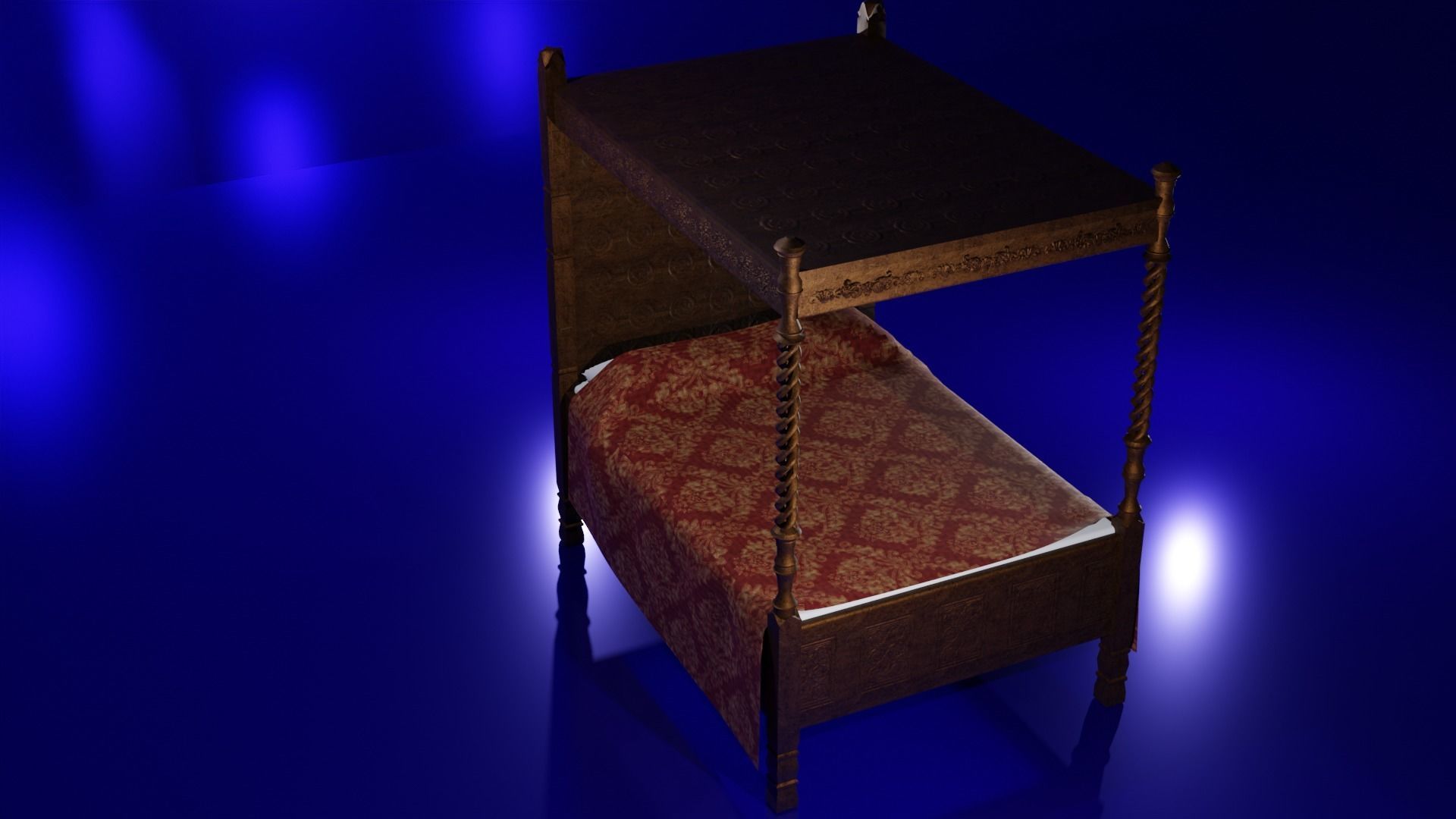 Four Poster Bed Low-poly 3D model_4