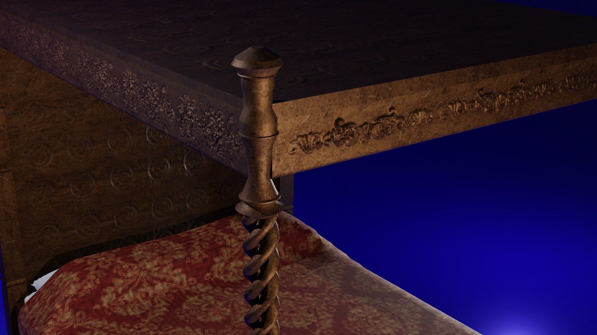 Four Poster Bed Low-poly 3D model_2