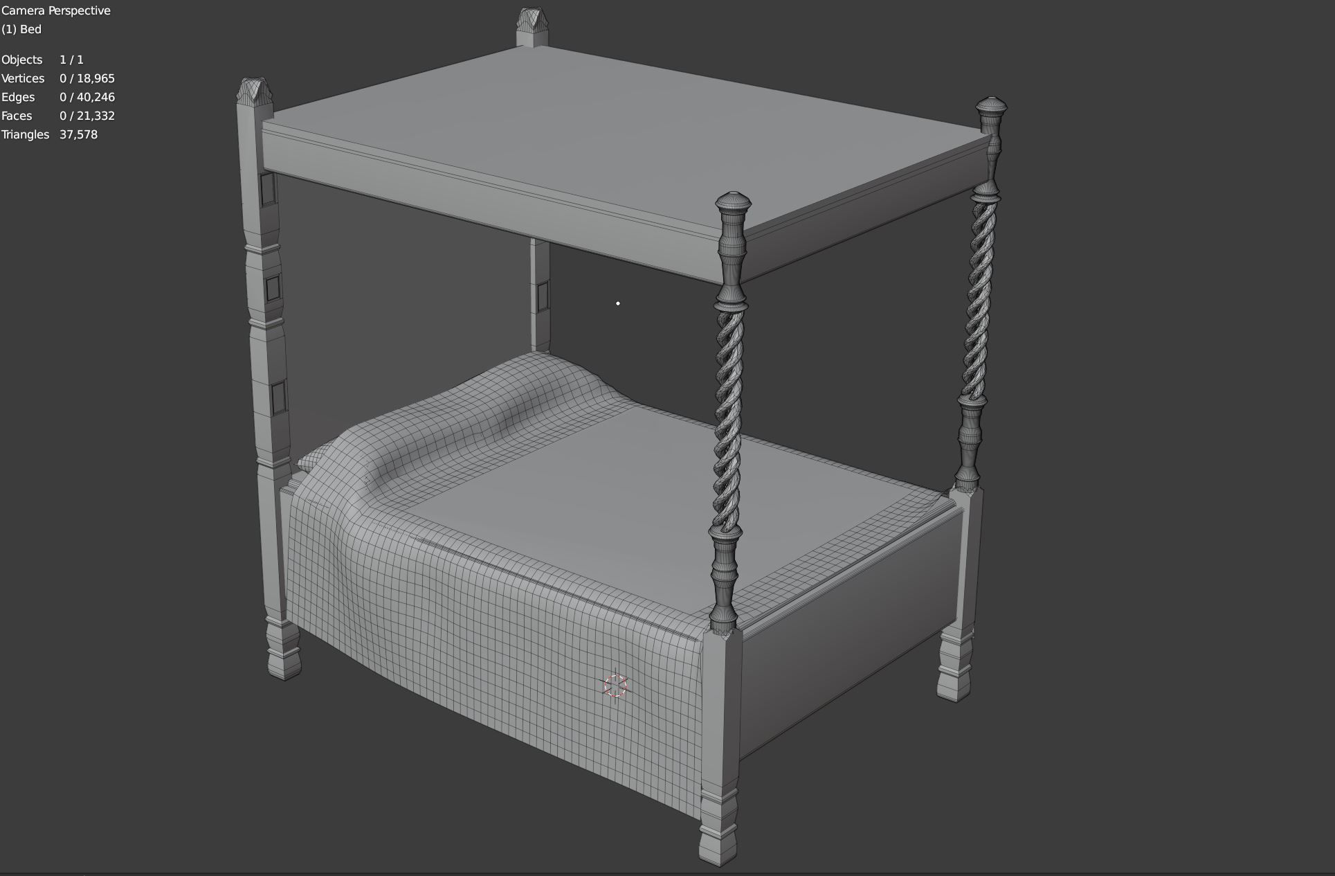 Four Poster Bed Low-poly 3D model_6