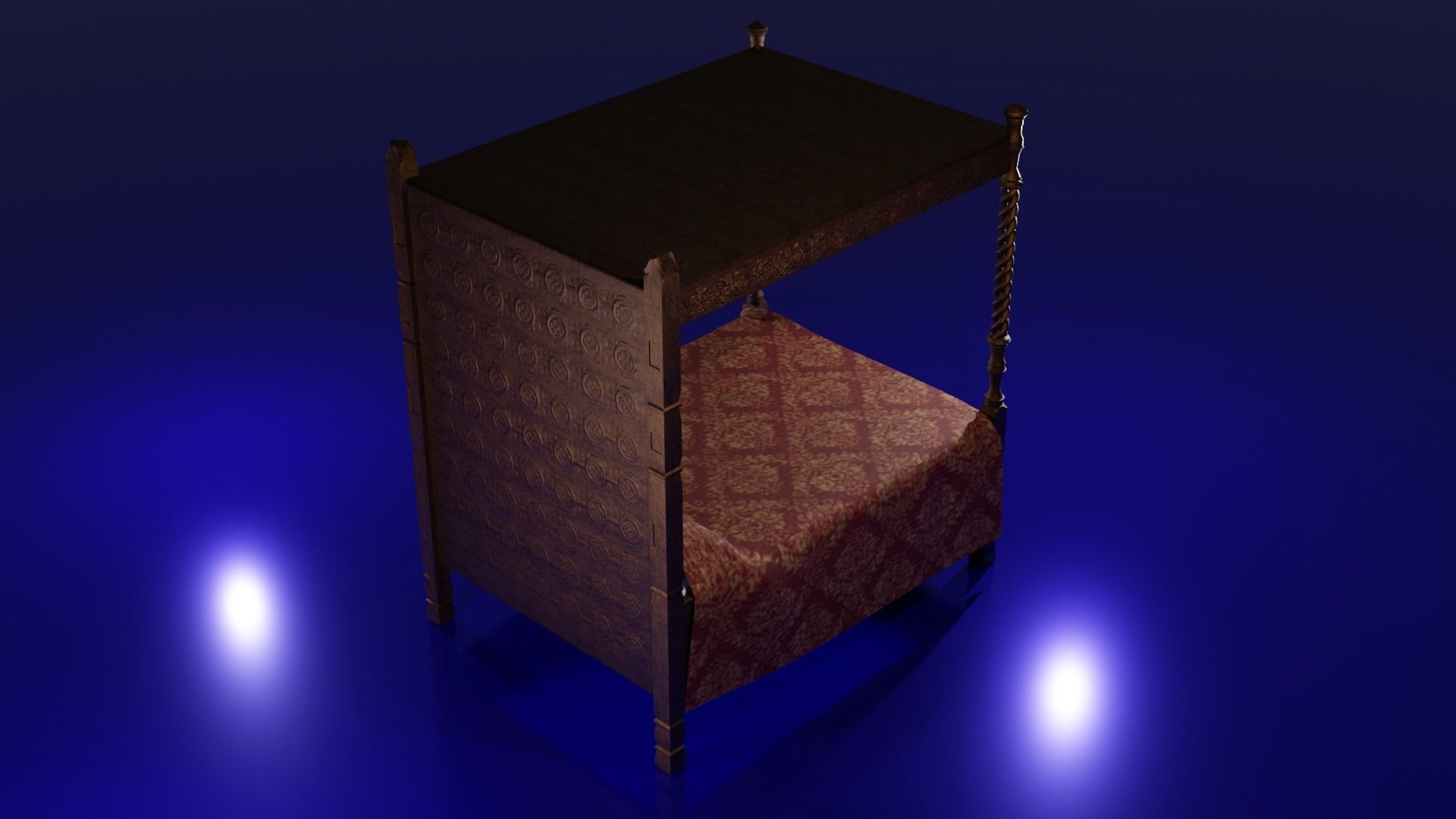 Four Poster Bed Low-poly 3D model_5