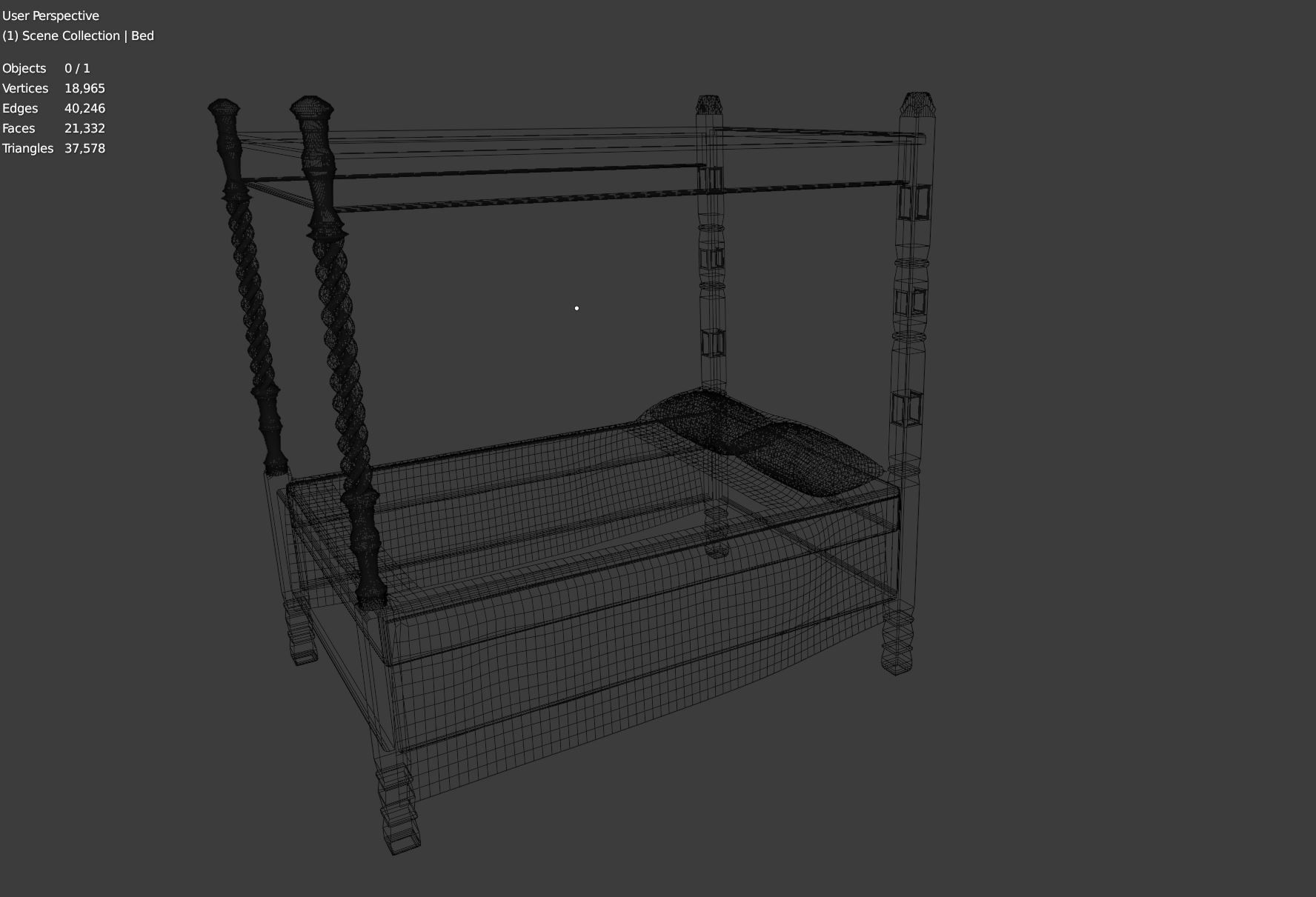 Four Poster Bed Low-poly 3D model_7