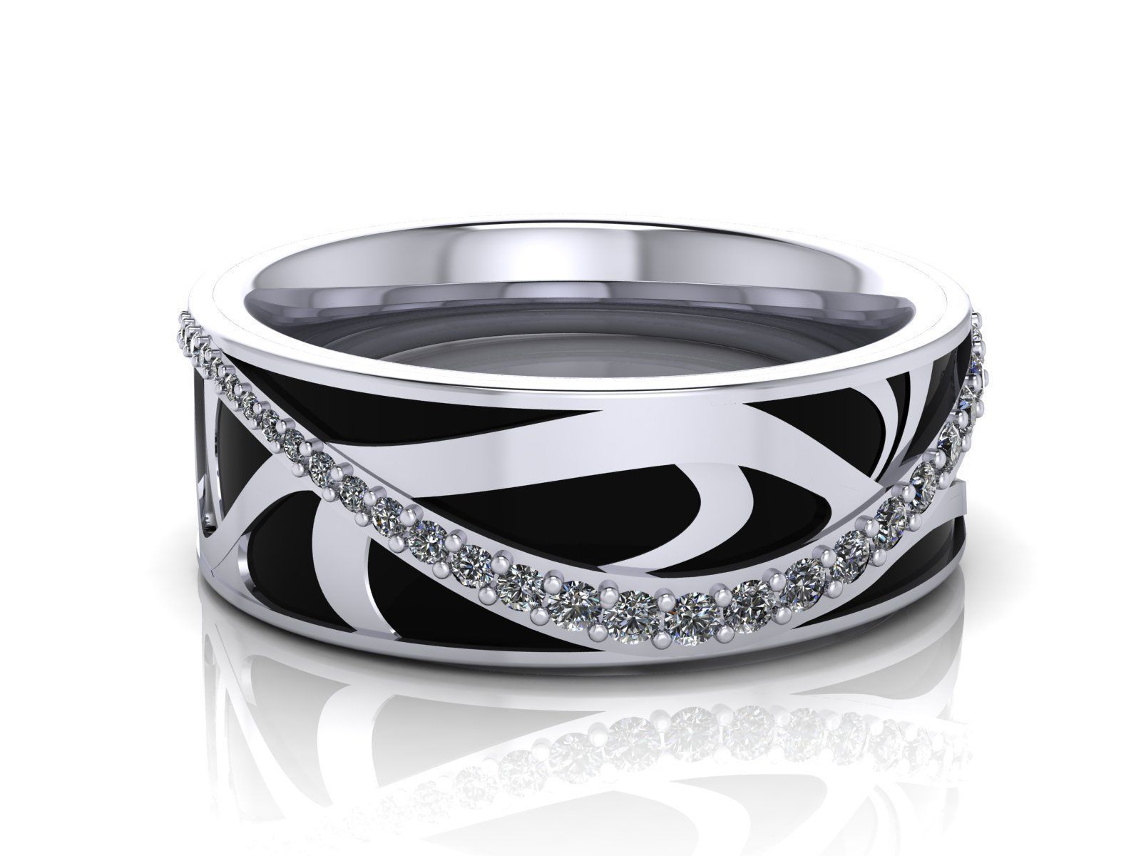 Black Pattern Diamond Ring 3D print model_1