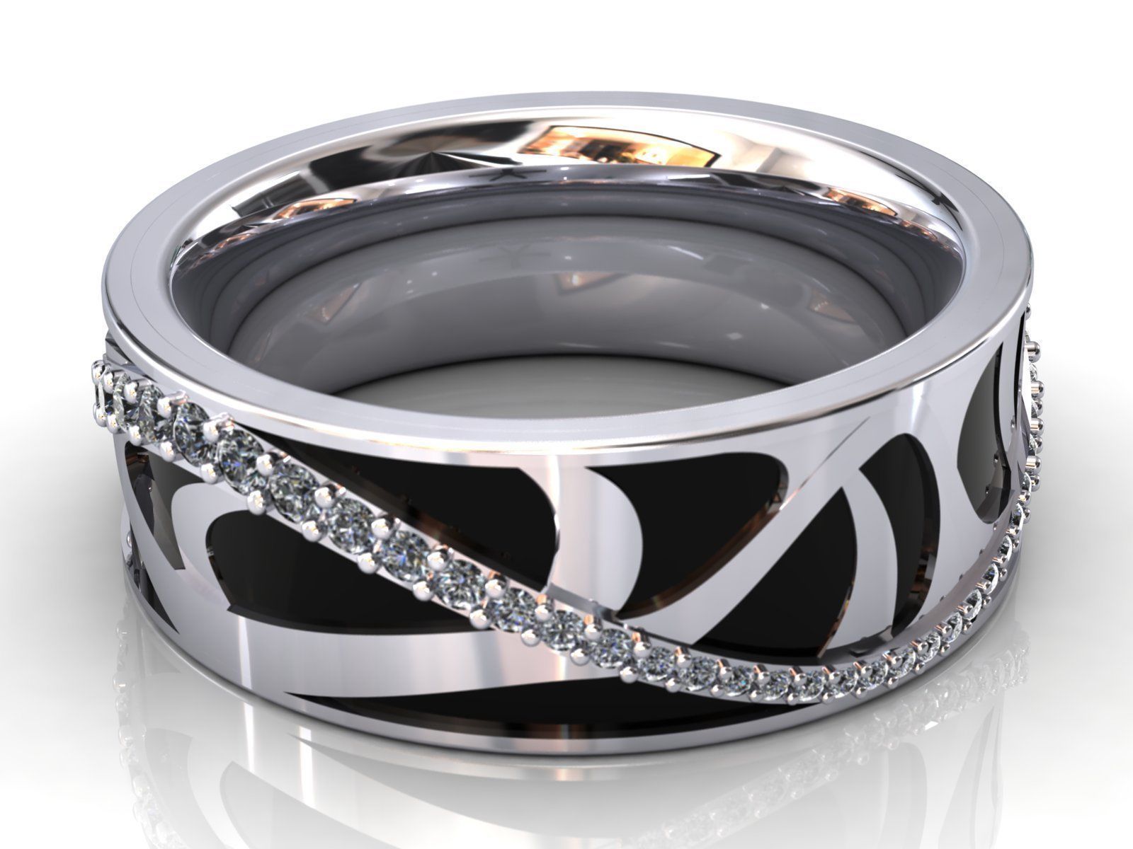 Black Pattern Diamond Ring 3D print model_8