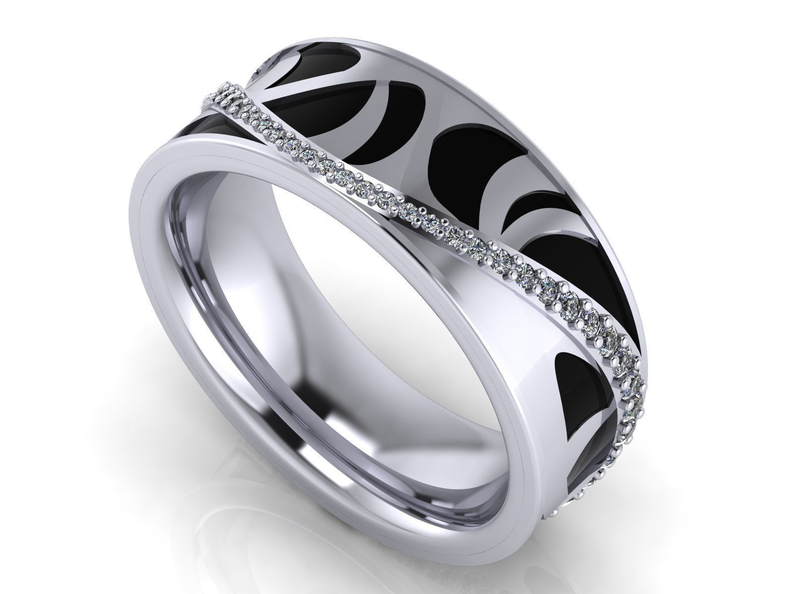 Black Pattern Diamond Ring 3D print model_5